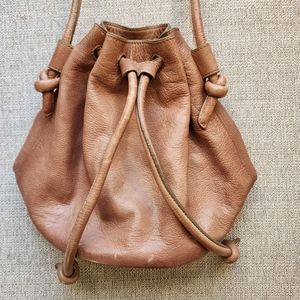 Frye Nora Knotted Drawsting Genuine Tan Leather Bucket Bag